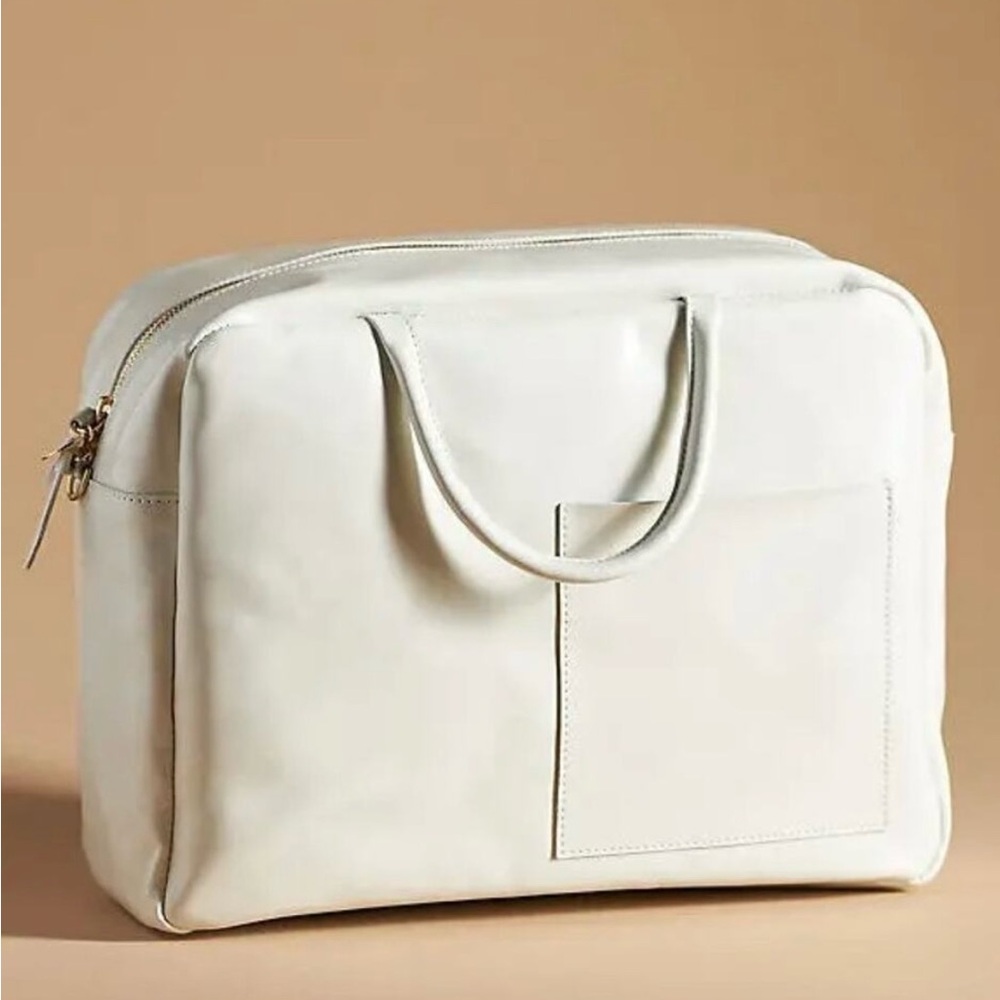 CLARE V Claude Glacee Brie White Patent Leather Detachable Crossbody Strap NEW